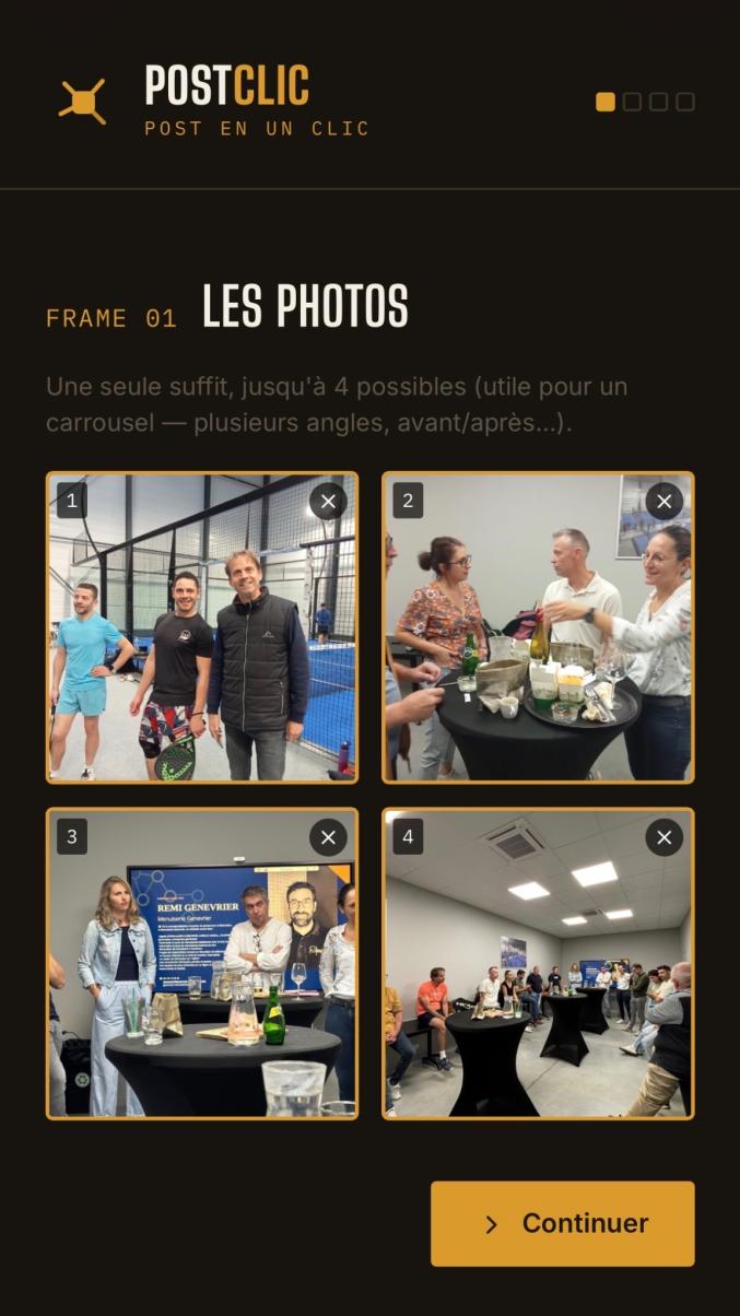 Sélection de quatre photos dans l’application PostClic